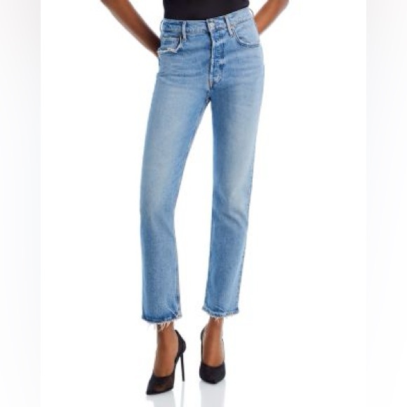 Agolde Denim - AGOLDE  Riley Long High-Rise Straight Jeans in  Cove 25